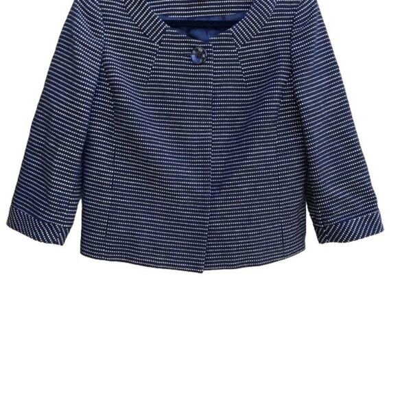 Talbots Blazer Cotton Collarless Scoop Neck Polka Dot Textured Black White 6 - Picture 6 of 12